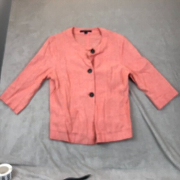 Chadwick's Women’s Blazer Jacket Size 12 Coral Linen Blend 3/4 Sleeve Preppy - Picture 7 of 8